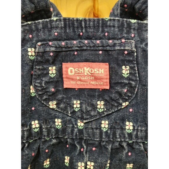VINTAGE OSHKOSH B'GOSH COTTON DENIM BID OVERALLS 1980S DAISY FLORAL BABY 12 MONS - Picture 2 of 15